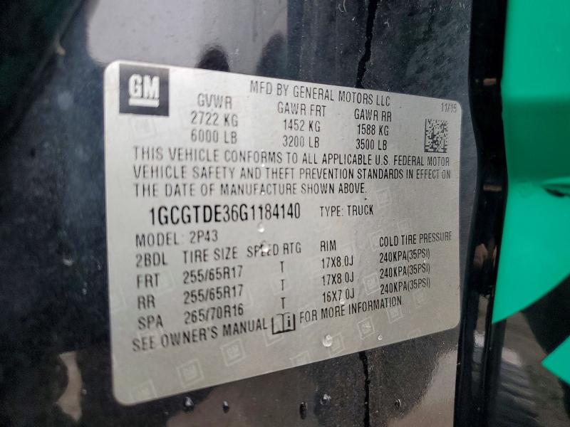 Aukcja sprzedaży 2016 Chevrolet Colorado, vin: 1GCGTDE36G1184140, numer aukcji: 69803936