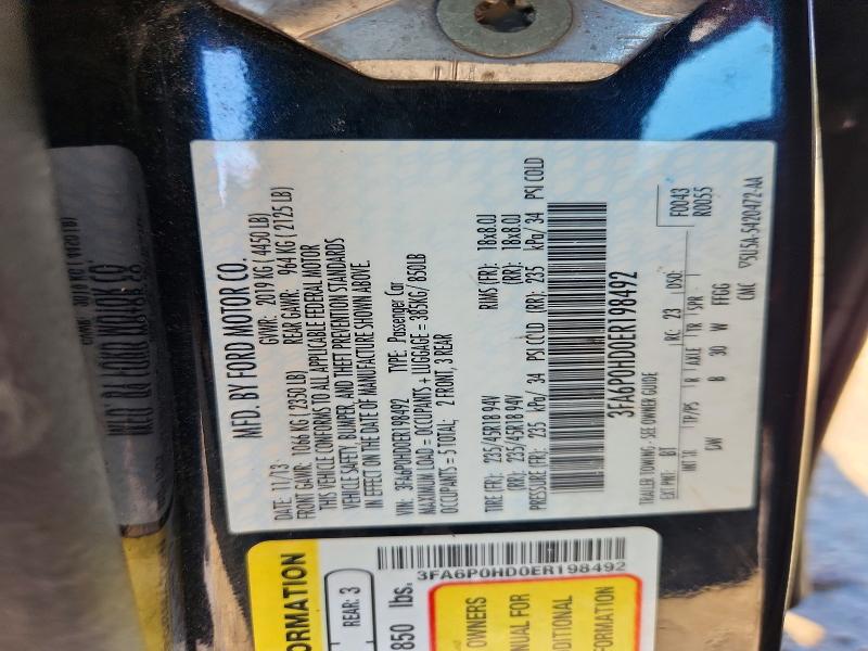 2014 Ford Fusion მანქანა იყიდება აუქციონზე, vin: 3FA6P0HD0ER198492, აუქციონის ნომერი: 70418346