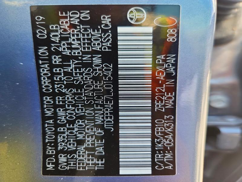 67600616 :رقم المزاد ، JTDEPRAE7LJ015402 vin ، 2020 Toyota Corolla مزاد بيع