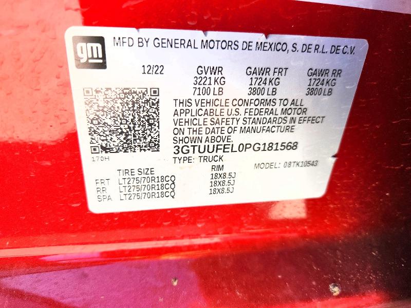 Продаж на аукціоні авто 2023 Gmc Sierra, vin: 3GTUUFEL0PG181568, номер лоту: 67891116