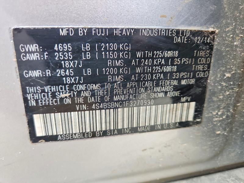 2015 Subaru Outback მანქანა იყიდება აუქციონზე, vin: 4S4BSBNC1F3270990, აუქციონის ნომერი: 70491006