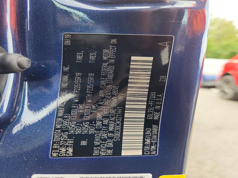 69455336 :رقم المزاد ، 5TDDZ3DC2KS211441 vin ، 2019 Toyota Sienna مزاد بيع