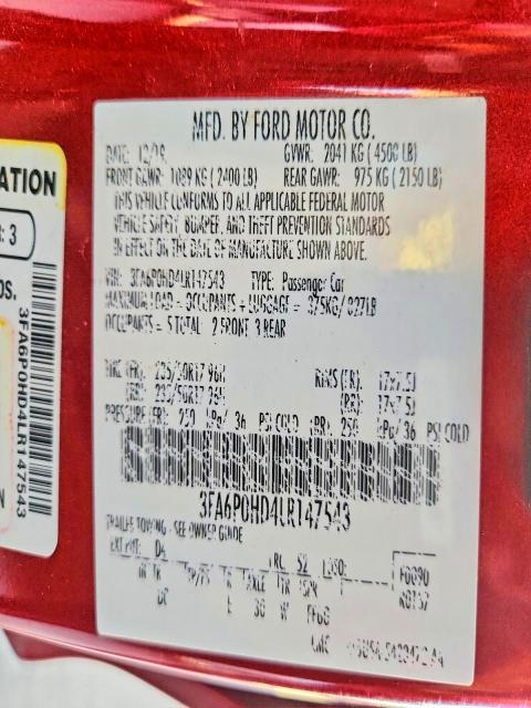 Aukcja sprzedaży 2020 Ford Fusion, vin: 3FA6P0HD4LR147543, numer aukcji: 69652676