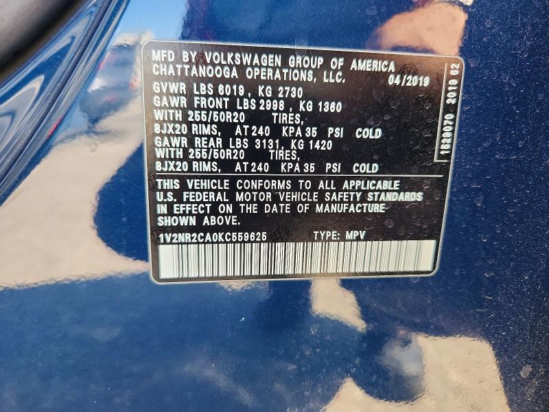 Aukcja sprzedaży 2019 Volkswagen Atlas, vin: 1V2NR2CA0KC559625, numer aukcji: 69160476