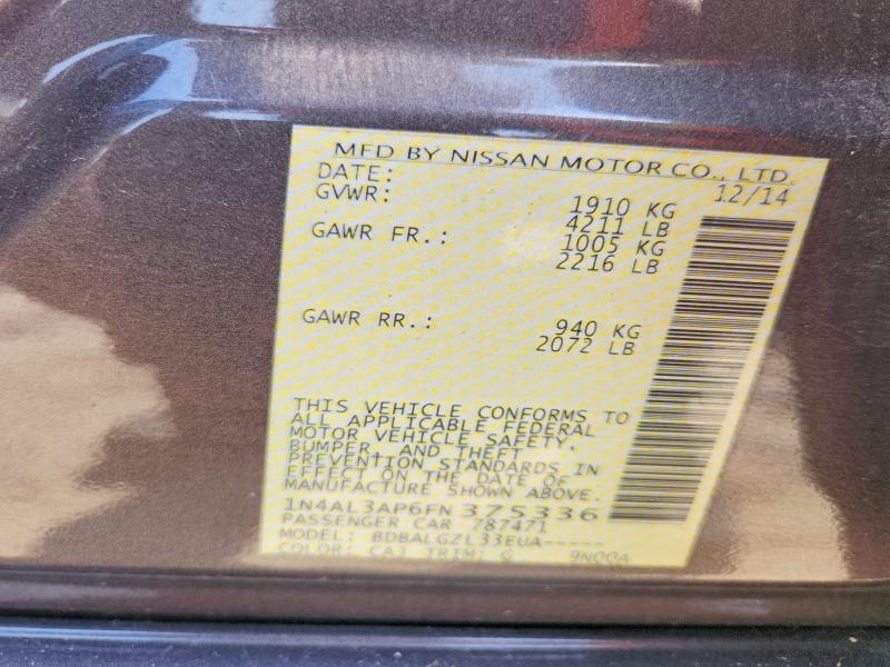 69340276 :رقم المزاد ، 1N4AL3AP6FN375336 vin ، 2015 Nissan Altima مزاد بيع