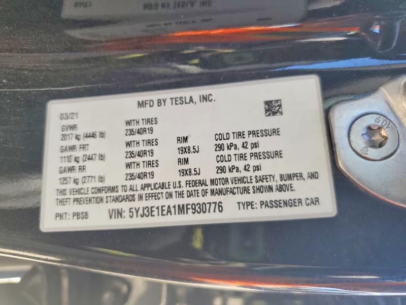 Aukcja sprzedaży 2021 Tesla Model 3, vin: 5YJ3E1EA1MF930776, numer aukcji: 68422676