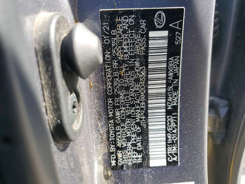 2021 Lexus Ux მანქანა იყიდება აუქციონზე, vin: JTHP9JBHXM2043363, აუქციონის ნომერი: 69569356