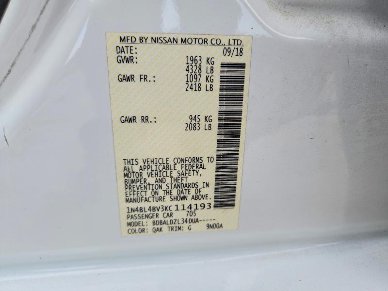 Aukcja sprzedaży 2019 Nissan Altima, vin: 1N4BL4BV3KC114193, numer aukcji: 68100956