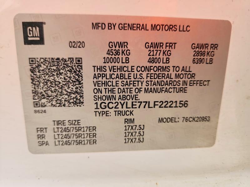 70610796 :رقم المزاد ، 1GC2YLE77LF222156 vin ، 2020 Chevrolet Silverado مزاد بيع