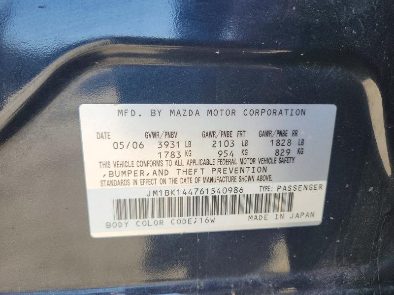 Aukcja sprzedaży 2006 Mazda 3, vin: JM1BK144761540986, numer aukcji: 68657886