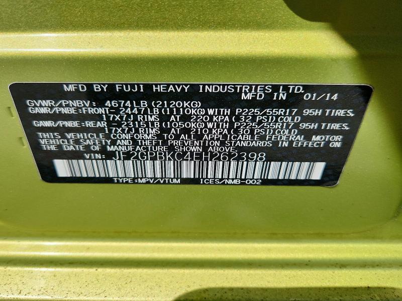 2014 Subaru Crosstrek მანქანა იყიდება აუქციონზე, vin: JF2GPBKC4EH262398, აუქციონის ნომერი: 69410896