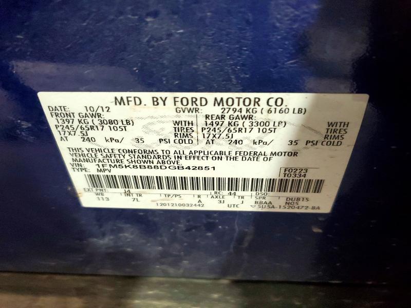 67496356 :رقم المزاد ، 1FM5K8B88DGB42851 vin ، 2013 Ford Explorer مزاد بيع