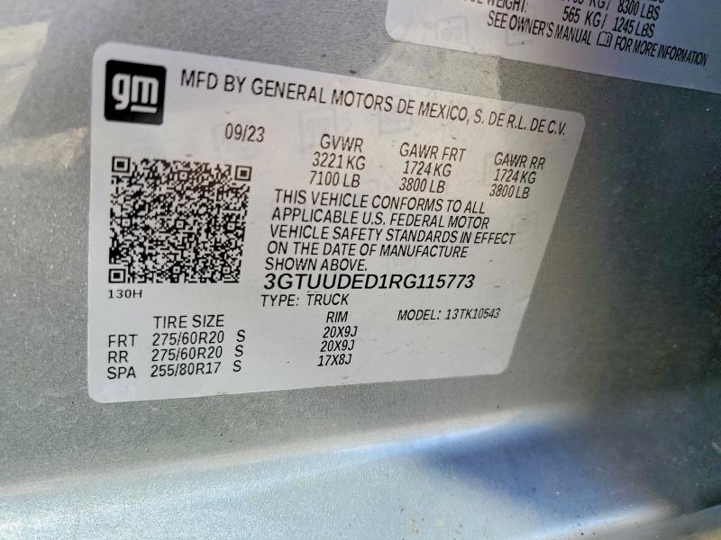 Aukcja sprzedaży 2024 Gmc Sierra, vin: 3GTUUDED1RG115773, numer aukcji: 67207366