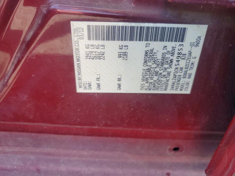 2012 Nissan Altima მანქანა იყიდება აუქციონზე, vin: 1N4AL2AP1CN549853, აუქციონის ნომერი: 67472946
