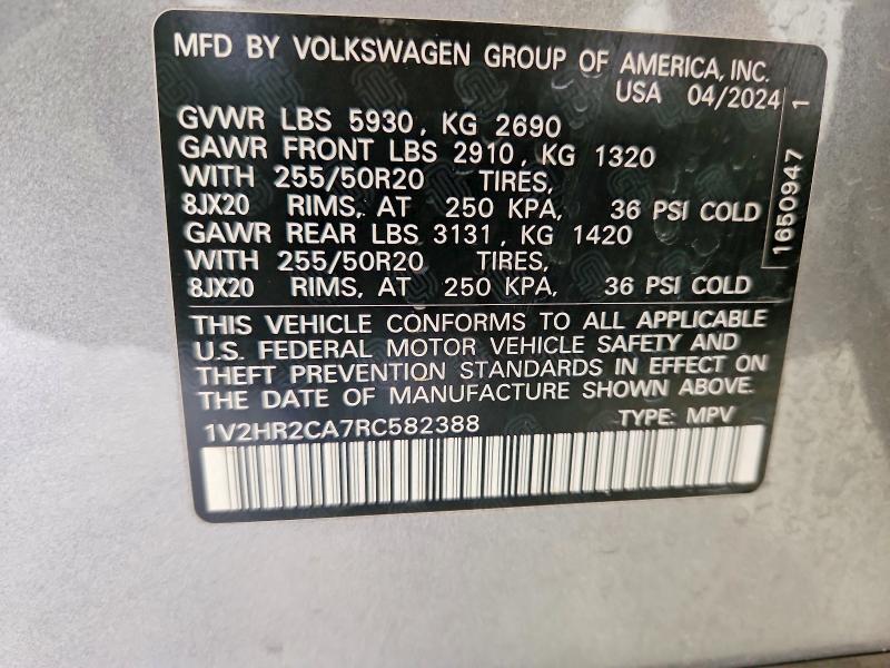 70307966 :رقم المزاد ، 1V2HR2CA7RC582388 vin ، 2024 Volkswagen Atlas مزاد بيع
