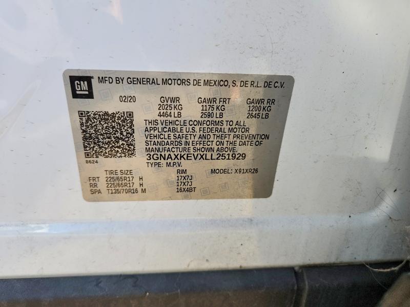 69916436 :رقم المزاد ، 3GNAXKEVXLL251929 vin ، 2020 Chevrolet Equinox مزاد بيع