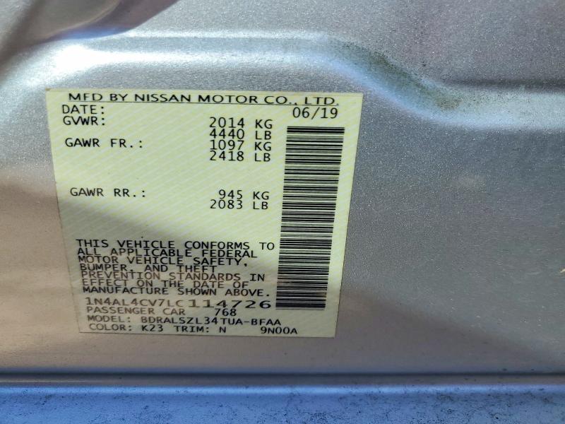 68233696 :رقم المزاد ، 1N4AL4CV7LC114726 vin ، 2020 Nissan Altima مزاد بيع