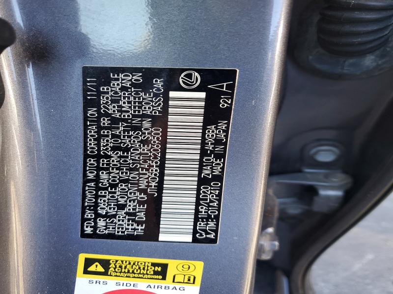 68657386 :رقم المزاد ، JTHKD5BH5C2069500 vin ، 2012 Lexus Ct مزاد بيع