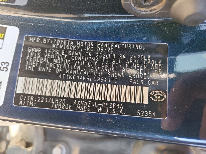Aukcja sprzedaży 2020 Toyota Camry, vin: 4T1K61AK4LU984310, numer aukcji: 68211646