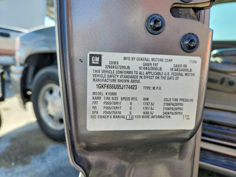 2005 Gmc Yukon Xl მანქანა იყიდება აუქციონზე, vin: 1GKFK66U85J174423, აუქციონის ნომერი: 68650766