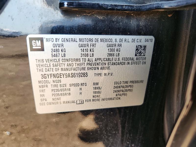 67085296 :رقم المزاد ، 3GYFNGEY9AS619283 vin ، 2010 Cadillac Srx مزاد بيع