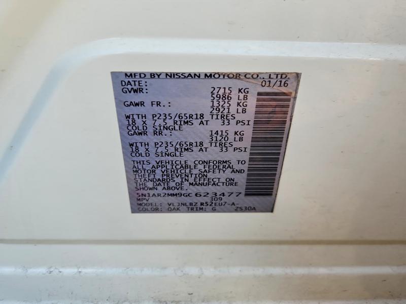 Продажа на аукционе авто 2016 Nissan Pathfinder, vin: 5N1AR2MM9GC623477, номер лота: 69037416