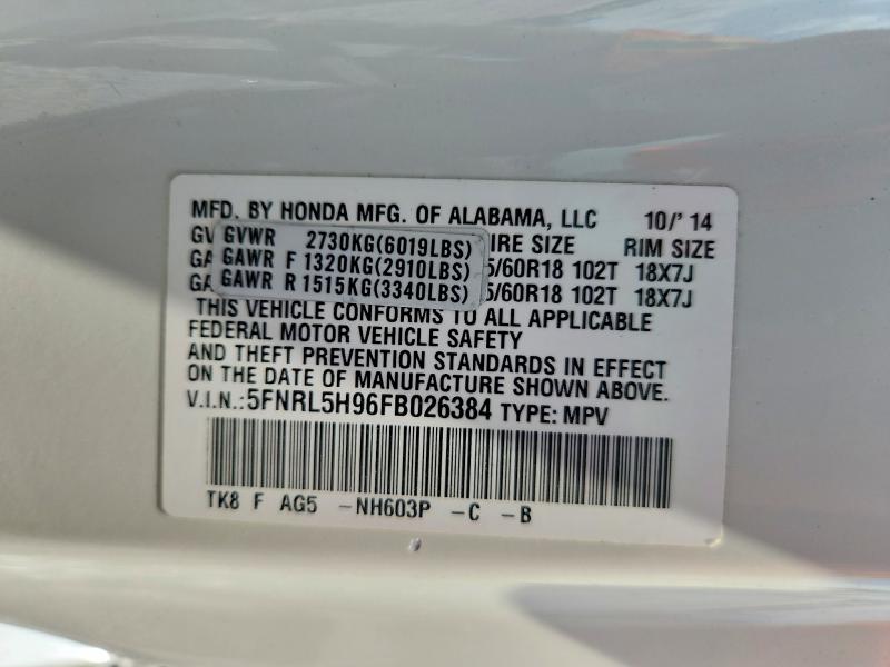 69245186 :رقم المزاد ، 5FNRL5H96FB026384 vin ، 2015 Honda Odyssey مزاد بيع