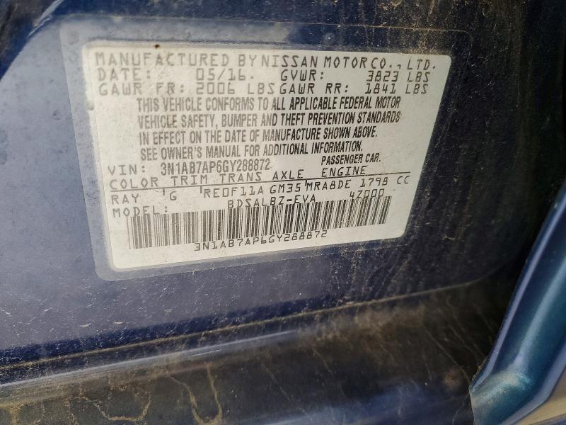 Auction sale of the 2016 Nissan Sentra, vin: 3N1AB7AP6GY288872, lot number: 69385336
