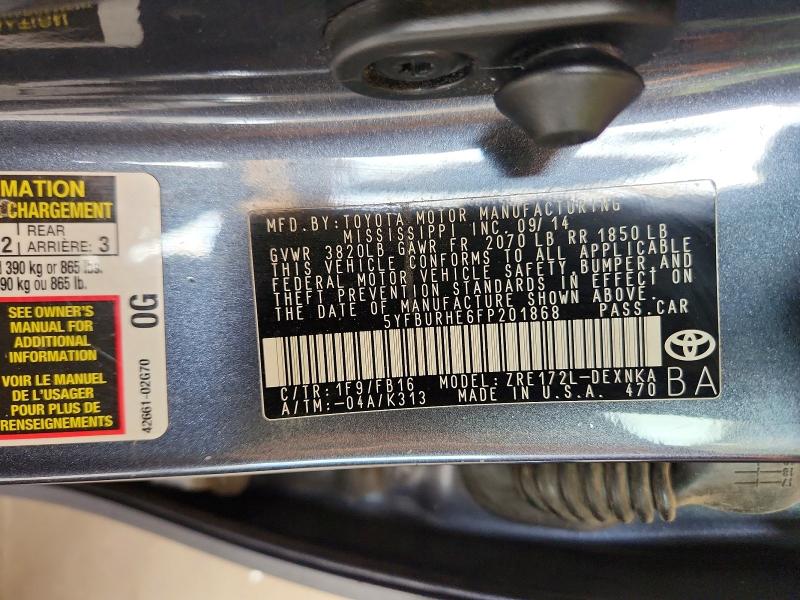 Продаж на аукціоні авто 2015 Toyota Corolla, vin: 5YFBURHE6FP201868, номер лоту: 69546136