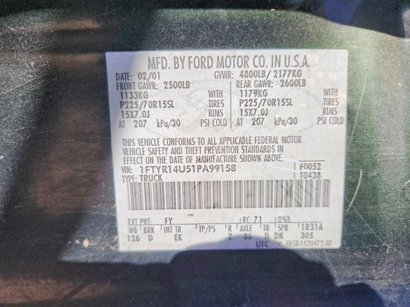69443216 :رقم المزاد ، 1FTYR14U51PA99158 vin ، 2001 Ford Ranger مزاد بيع