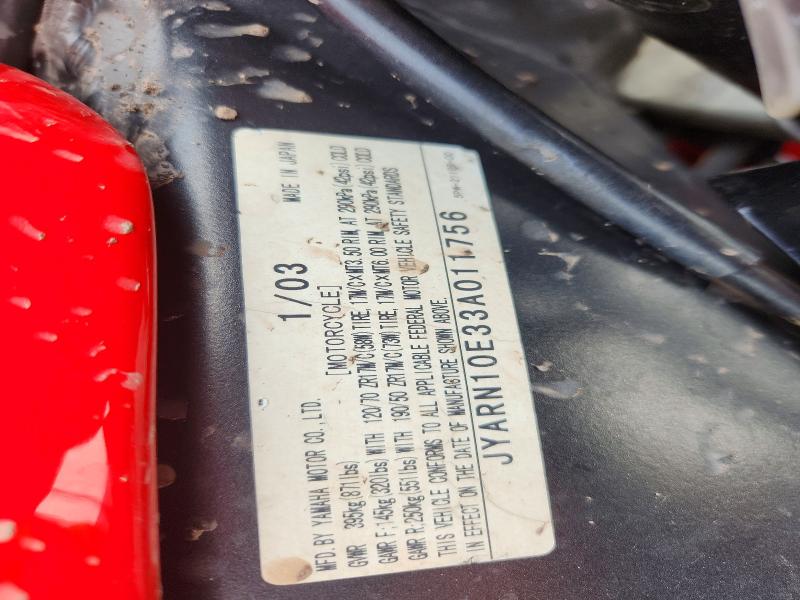 Продаж на аукціоні авто 2003 Yamaha Yzfr1, vin: JYARN10E33A011756, номер лоту: 66651446