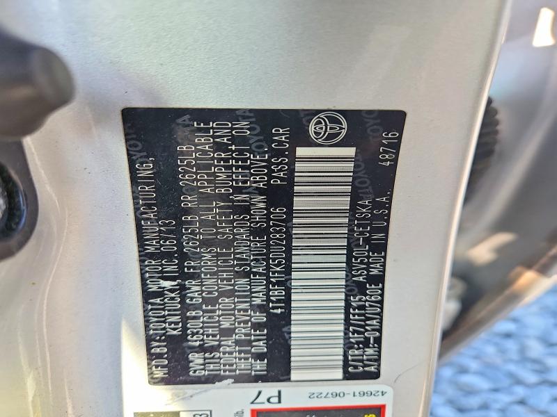 Aukcja sprzedaży 2013 Toyota Camry, vin: 4T1BF1FK5DU283706, numer aukcji: 68040006
