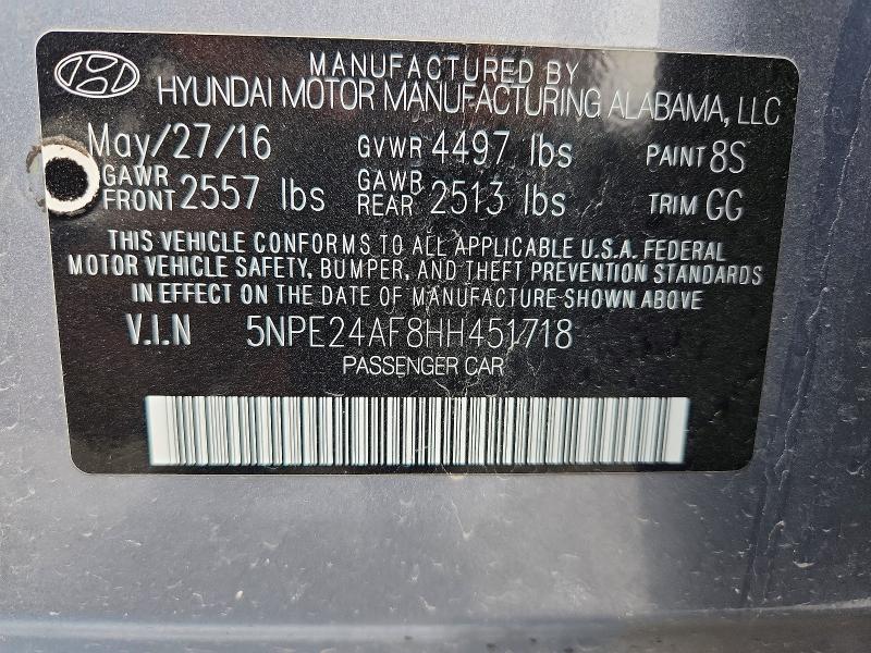 69639406 :رقم المزاد ، 5NPE24AF8HH451718 vin ، 2017 Hyundai Sonata مزاد بيع