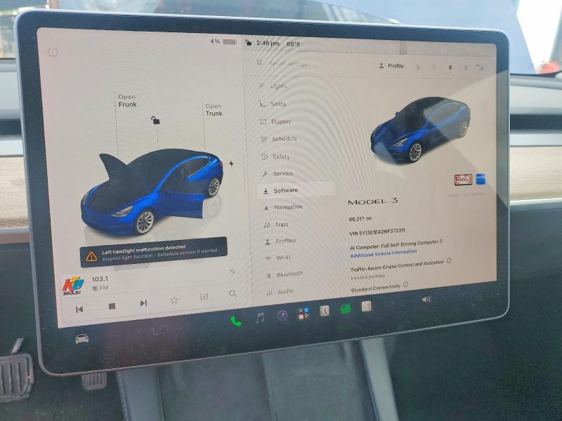 2022 Tesla Model 3 მანქანა იყიდება აუქციონზე, vin: 5YJ3E1EA2NF372311, აუქციონის ნომერი: 70033296