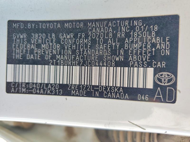 Продажа на аукционе авто 2018 Toyota Corolla, vin: 2T1BURHE7JC044408, номер лота: 70693336
