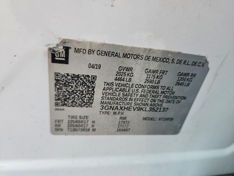Aukcja sprzedaży 2019 Chevrolet Equinox, vin: 3GNAXHEV9KL352137, numer aukcji: 69313116