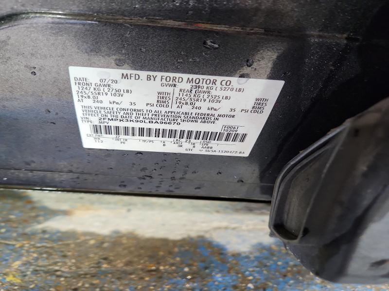 2020 Ford Edge მანქანა იყიდება აუქციონზე, vin: 2FMPK3K90LBA96670, აუქციონის ნომერი: 68582466