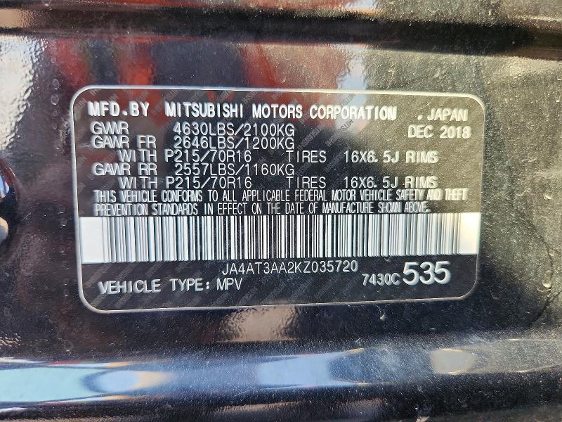 2019 Mitsubishi Eclipse Cross მანქანა იყიდება აუქციონზე, vin: JA4AT3AA2KZ035720, აუქციონის ნომერი: 67425096
