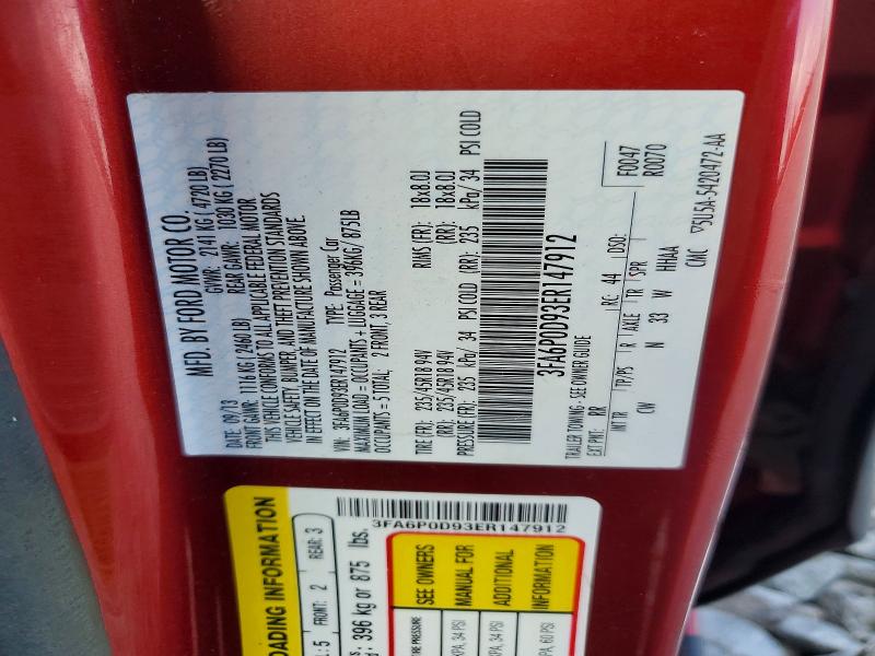 Aukcja sprzedaży 2014 Ford Fusion, vin: 3FA6P0D93ER147912, numer aukcji: 68674766