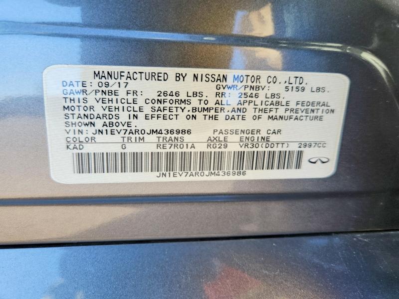 2018 Infiniti Q50 მანქანა იყიდება აუქციონზე, vin: JN1EV7AR0JM436986, აუქციონის ნომერი: 68501906