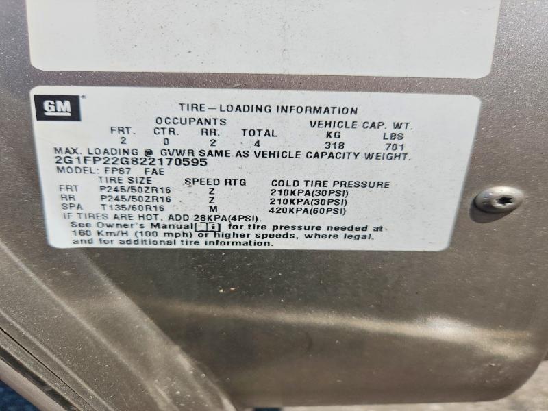 2002 Chevrolet Camaro მანქანა იყიდება აუქციონზე, vin: 2G1FP22G822170595, აუქციონის ნომერი: 69930586