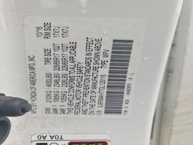 Aukcja sprzedaży 2016 Honda Cr-v, vin: 5J6RM4H77GL125116, numer aukcji: 68209466
