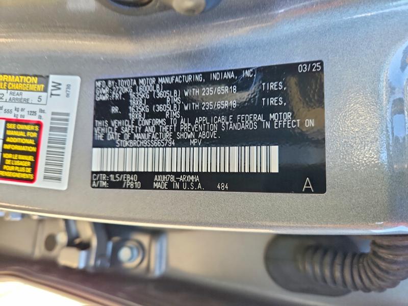 68302346 :رقم المزاد ، 5TDKBRCH9SS665794 vin ، 2025 Toyota Highlander Hybrid مزاد بيع