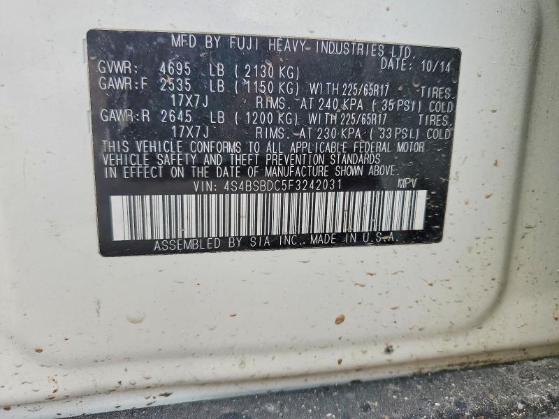2015 Subaru Outback მანქანა იყიდება აუქციონზე, vin: 4S4BSBDC5F3242031, აუქციონის ნომერი: 69606296