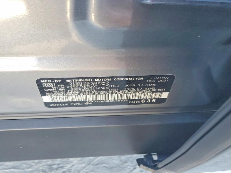 70801656 :رقم المزاد ، JA4J3VA89NZ058828 vin ، 2022 Mitsubishi Outlander مزاد بيع