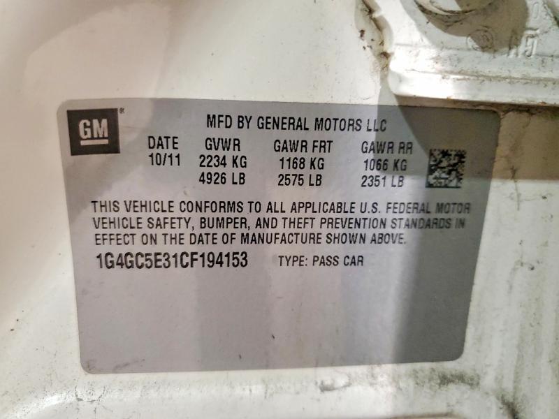 Aukcja sprzedaży 2012 Buick Lacrosse, vin: 1G4GC5E31CF194153, numer aukcji: 69362566
