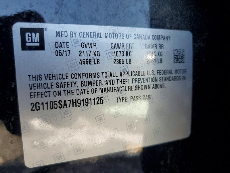 69432216 :رقم المزاد ، 2G1105SA7H9191126 vin ، 2017 Chevrolet Impala مزاد بيع