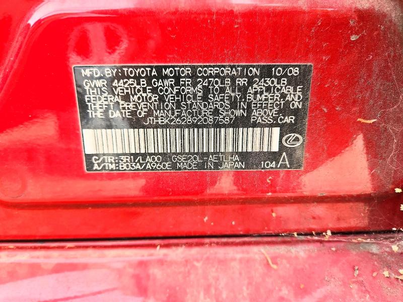 Aukcja sprzedaży 2009 Lexus Is 250, vin: JTHBK262892087587, numer aukcji: 68693986