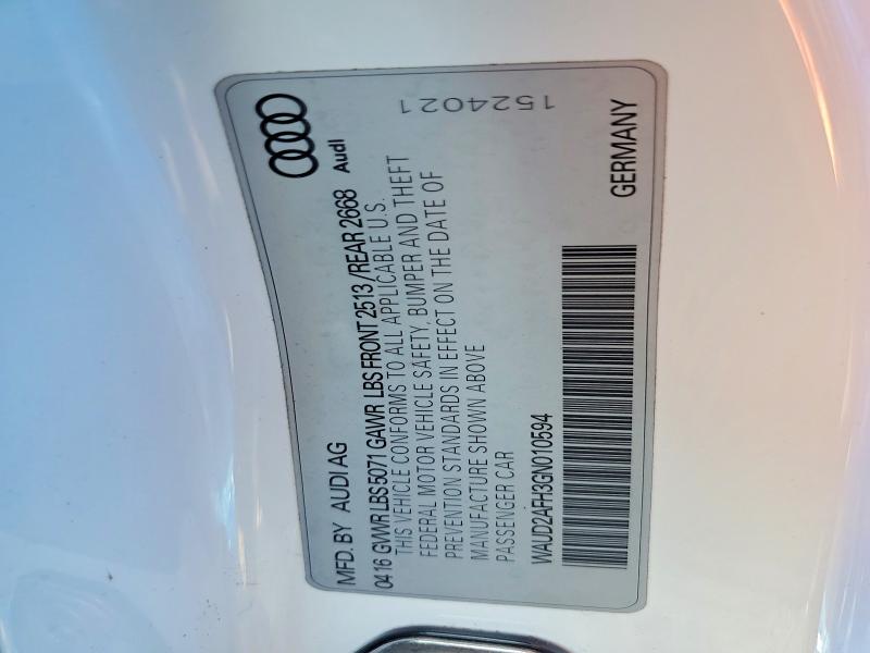 67284736 :رقم المزاد ، WAUD2AFH3GN010594 vin ، 2016 Audi A5 مزاد بيع