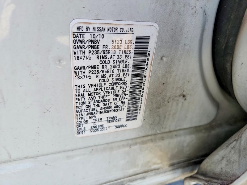 Auction sale of the 2011 Nissan Murano, vin: JN8AZ1MUXBW053287, lot number: 66850636